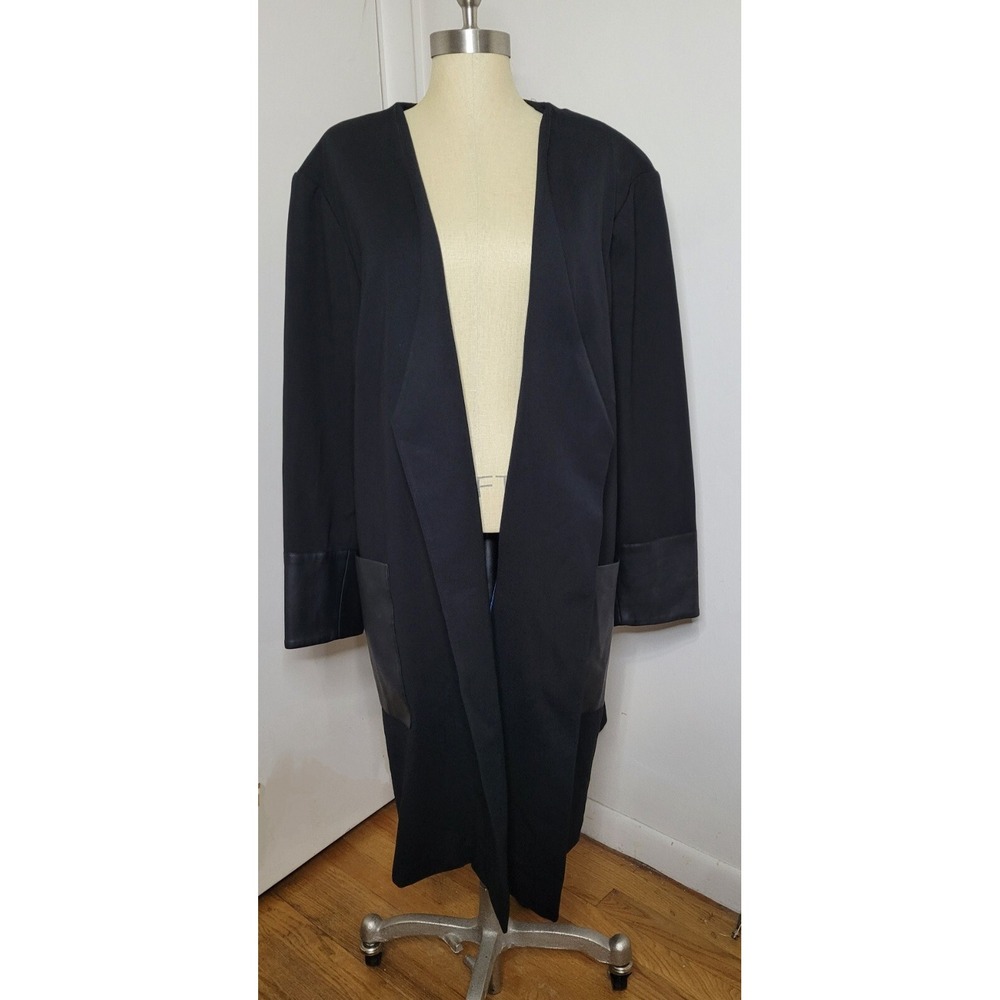 CALVIN KLEIN Black Faux Longline Leather Topper Jacket Minimalist Lagenlook 24W - Picture 4 of 7